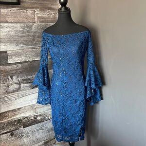 NWT Elegant Blue Lace Off-Shoulder Dress
